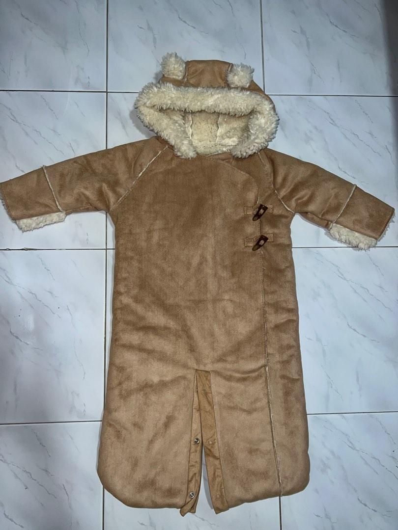brand new Cut label baby gap Faux Suede Hooded Pramsuit Convertible Prambag Faux Fur Snowsuit