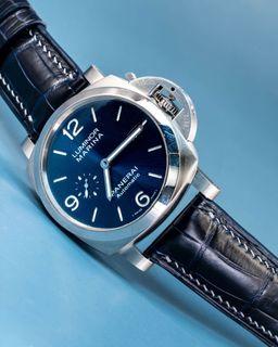 Handmade Handstitched Watch Strap In Navy Blue Crocodile Leather For Client’s Panerai Luminor Marina Watch
