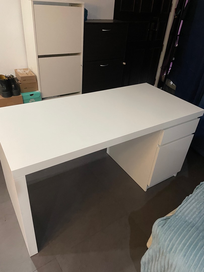 IKEA MALM study table / work desk white, Furniture & Home Living, Furniture, Tables & Sets on