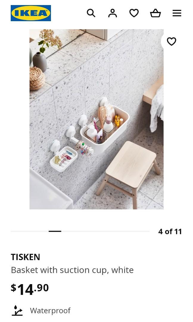 TISKEN Basket with suction cup, white - IKEA