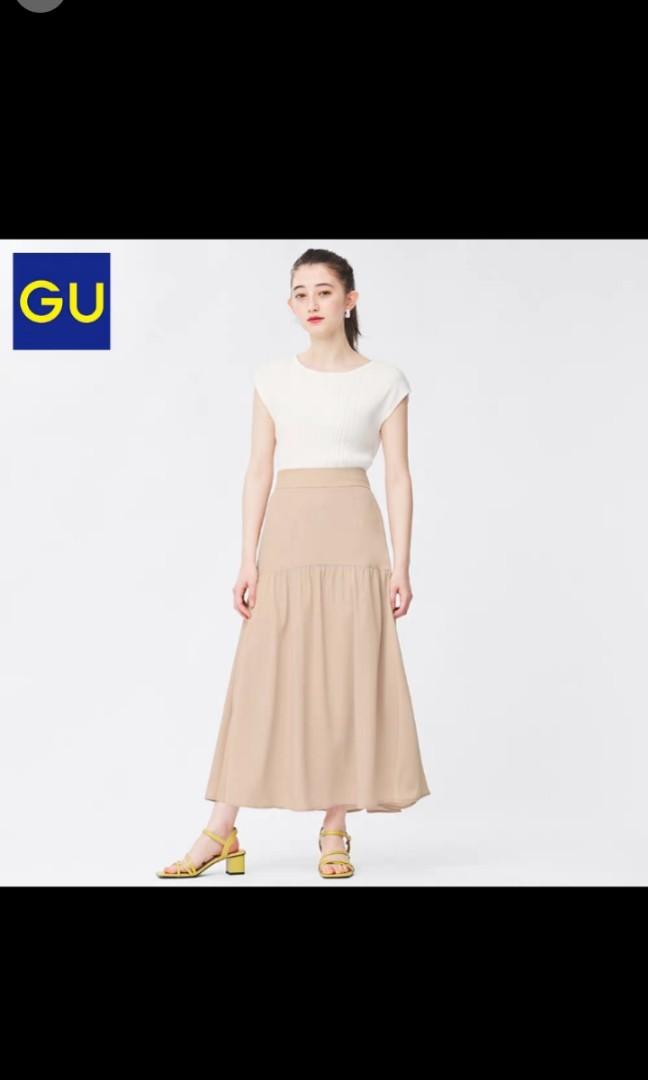 FINAL SALE New GU Japan Maxi Tier Skirt in Beige XL with Elastic