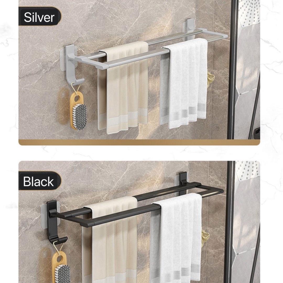 NoDrill Towel Rack Towel Double Rail WallMounted Bathroom Storage, Furniture & Home Living
