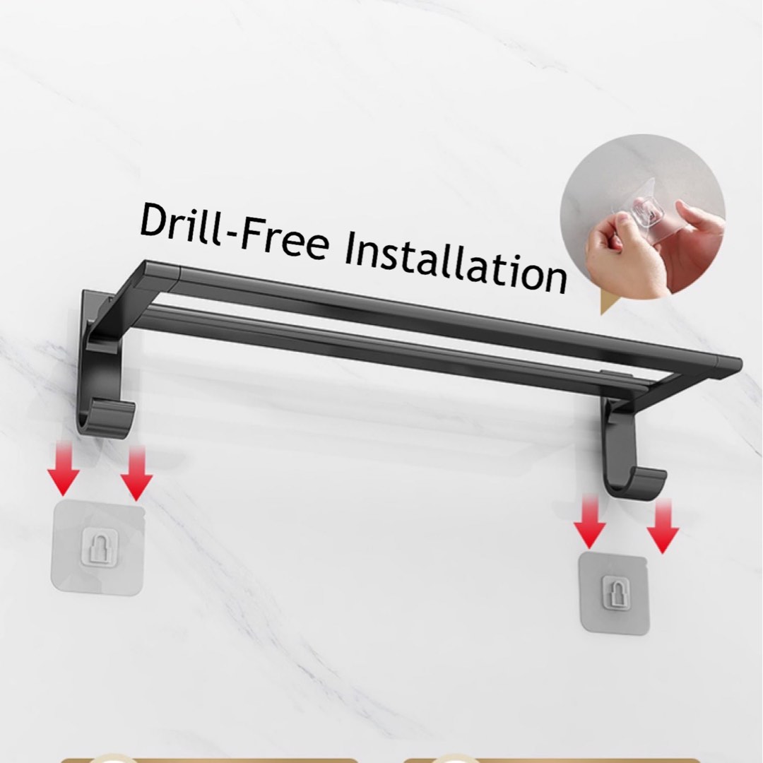 NoDrill Towel Rack Towel Double Rail WallMounted Bathroom Storage