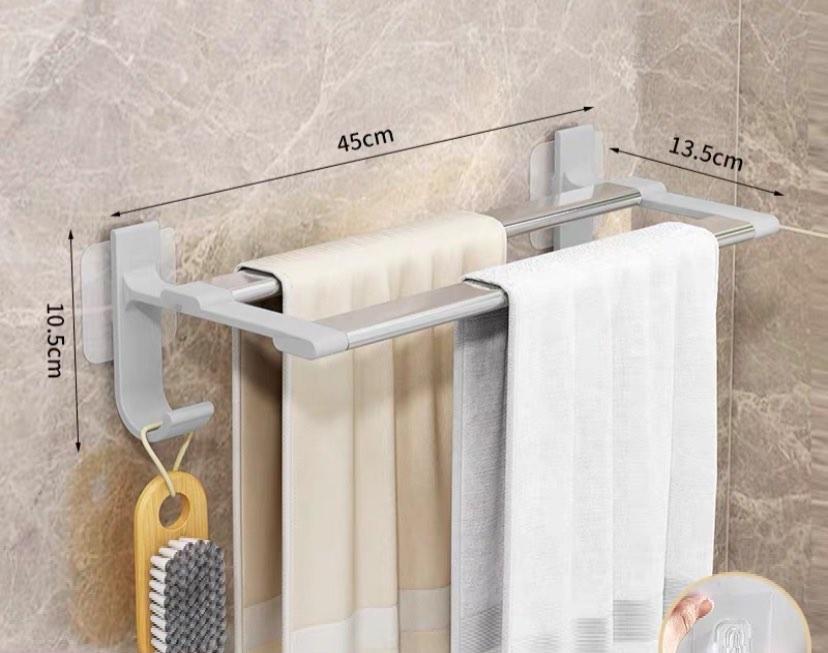 NoDrill Towel Rack Towel Double Rail WallMounted Bathroom Storage