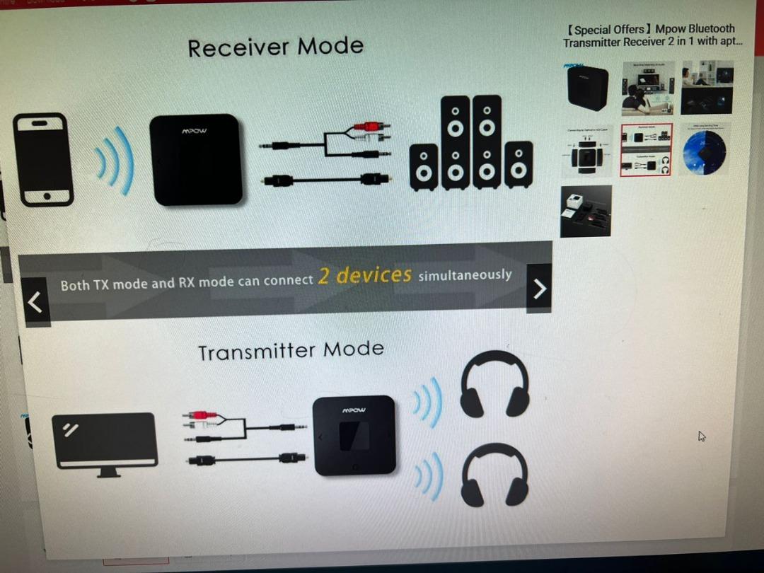 Mpow bluetooth transmitter for tv top