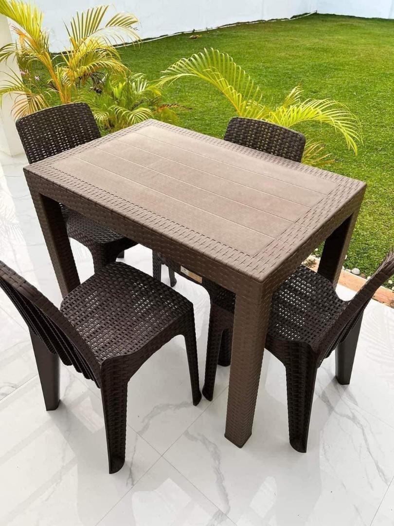Rattan Table w/chairs, Furniture & Home Living, Furniture, Tables ...