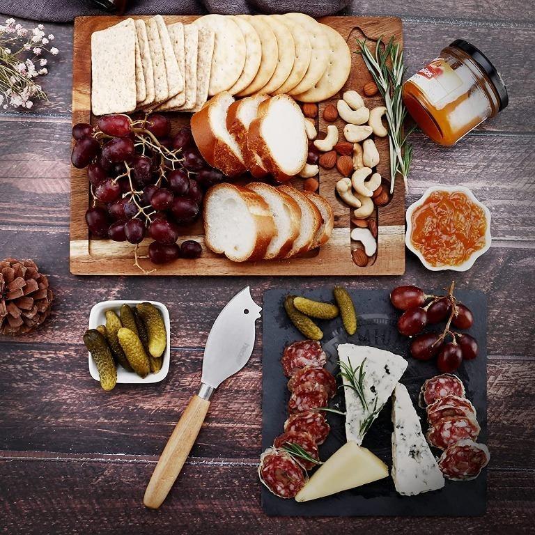 (readystock) hecef Acacia Wood Cheese Board Set with Black Slate ...