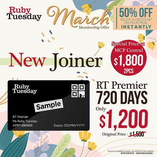 Ruby Tuesday 半價50%off, 門票＆禮券, 兌換券- Carousell