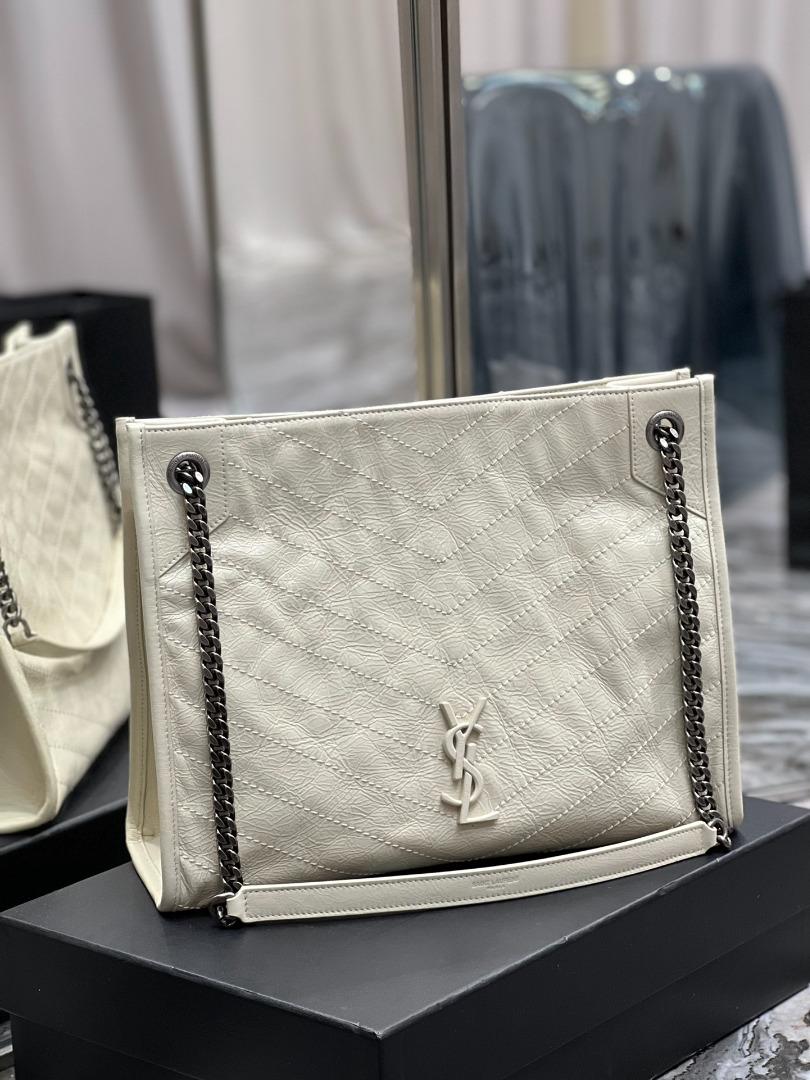 NIKI SHOPPING BAG 33 IN WHITE CRUMPLED CALFSKIN