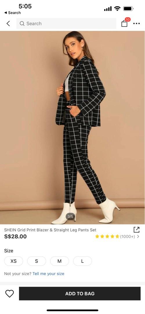 Grid print blazer & pants set sales