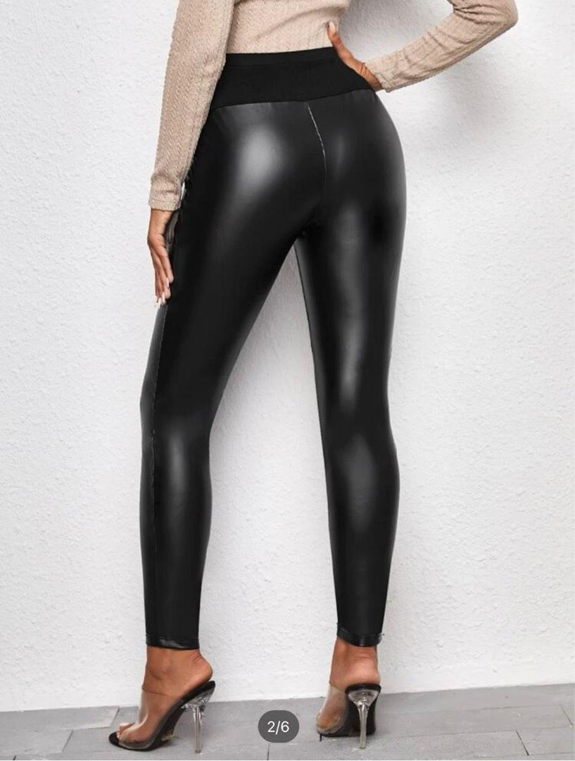 SHEIN maternity adjustable waist PU leggings