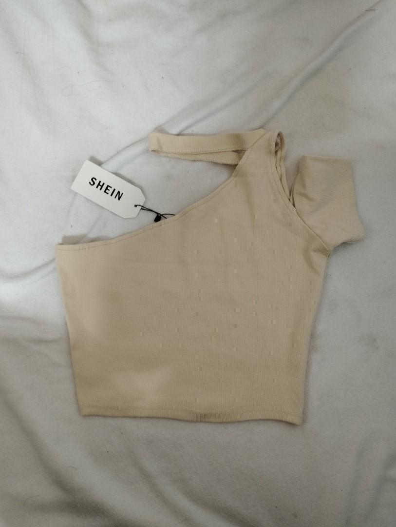 shein one shoulder cream crop top (Category: Shirts) located in Lingayen. Submitted by catsofclaraprelovedshop (Listing ID 1193233429, Image 1). Description: thick cotton ribbed fabric made in bangla with tag.