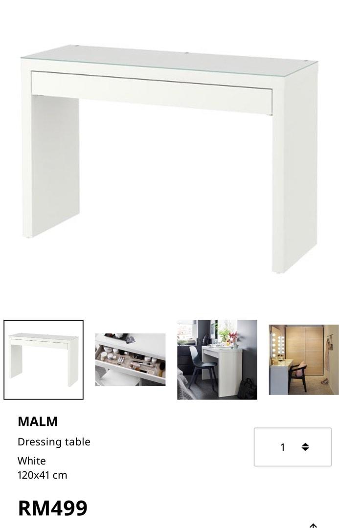 Ikea MALM Dressing Table with Drawer and Glass Top, Furniture & Home