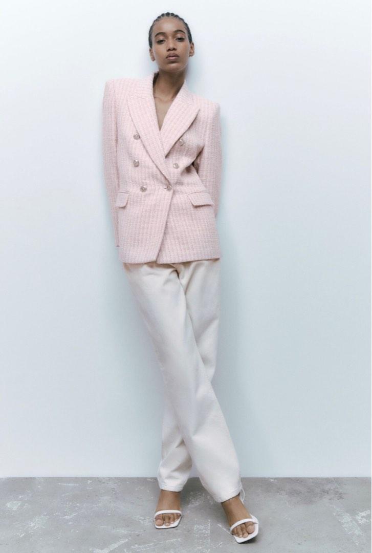 Pink tweed blazer zara cheap