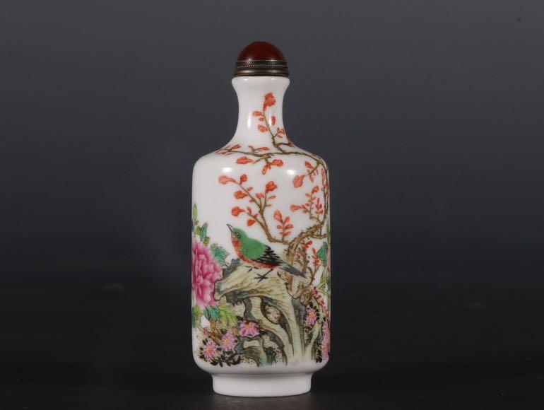 舊藏雍正年制粉彩花鳥紋鼻煙壺一套, 興趣及遊戲, 收藏品及紀念品, 古董 