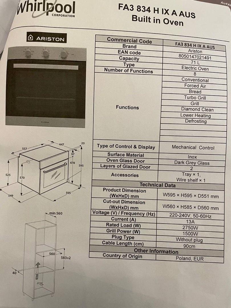 Ariston Built in Oven, TV & Home Appliances, Kitchen Appliances, Ovens & Toasters on Carousell