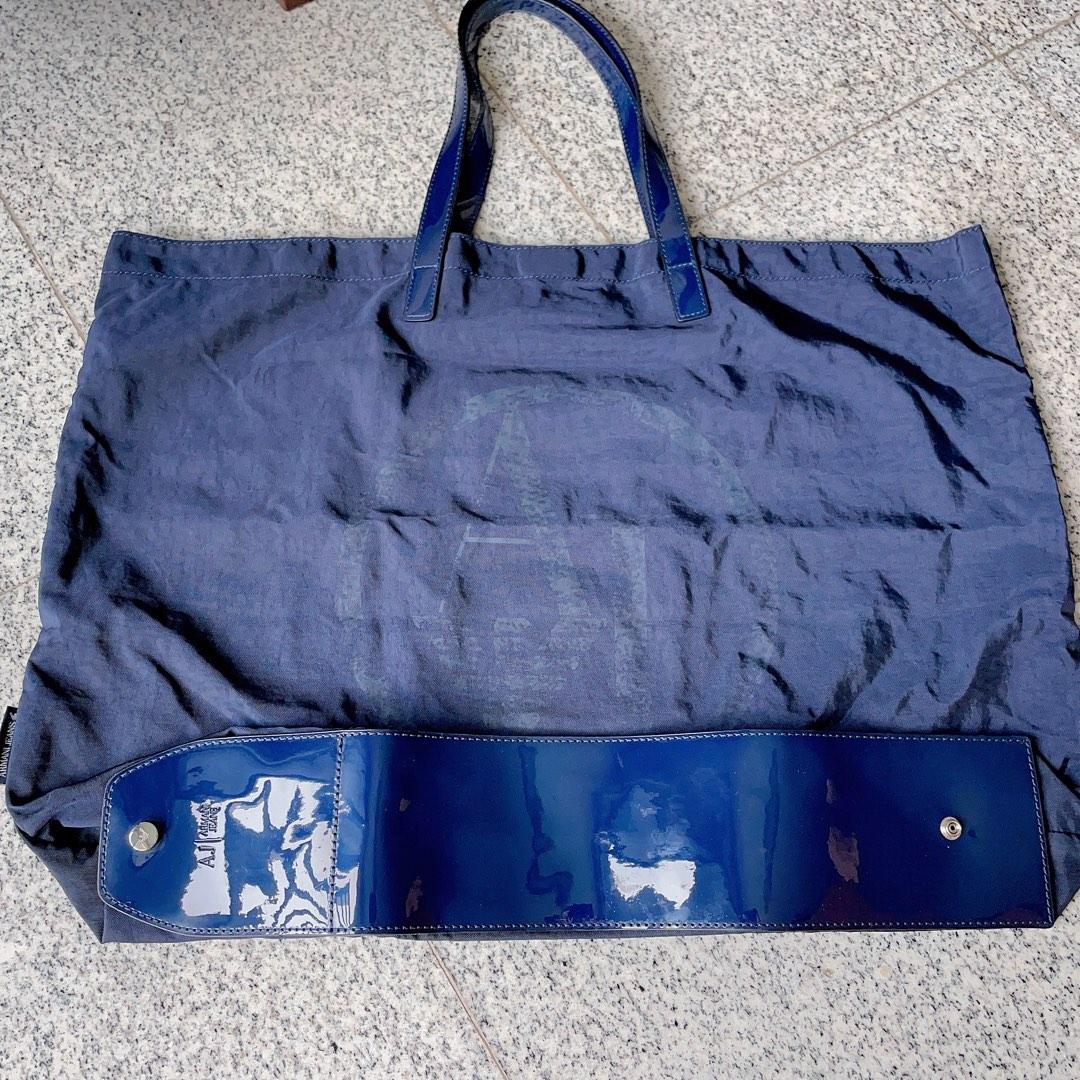 Armani Jeans foldable shopper beach bag blue Women s Fashion