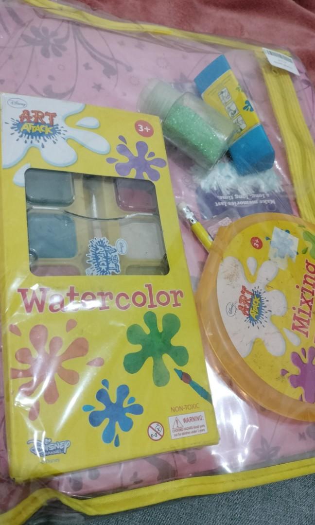 ART ATTACK assorted art supplies (Category: Craft Supplies & Tools) located in Valenzuela. Submitted by joyced1992 (Listing ID 1193495339, Image 3). Description: Package Includes: 1 Watercolor 1 Mixing Palette 1 Pencil 1 Ruler 1 Glue 1 Glitters (Green) 1 Asstd. Ribbon 1 Plastic Envelope Japanese Paper.