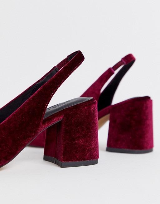 ASOS Samson slingback mid heels in burgundy velvet Women s