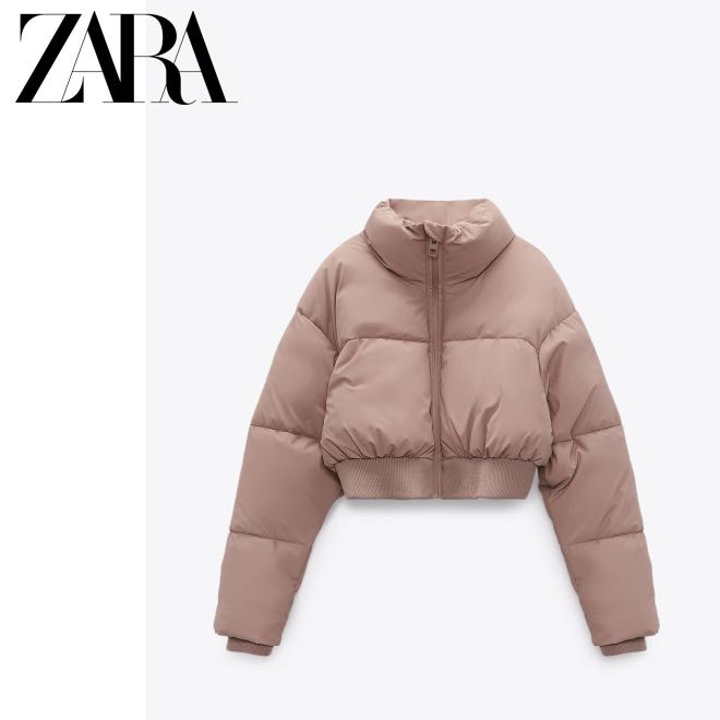 Zara sz. M Matte Pink Crop Puffer Jacket Oversized BLOGGER FAVORITE Coat  Zip Up