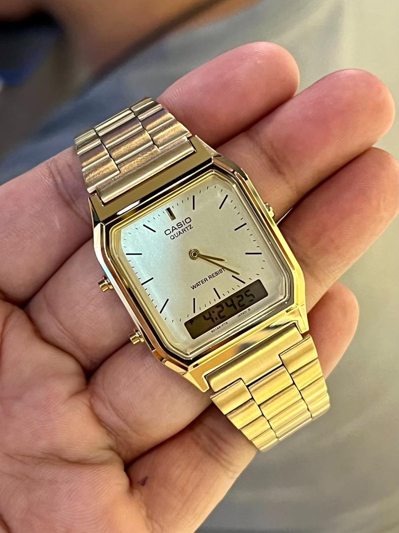 Casio analog digital watch store gold