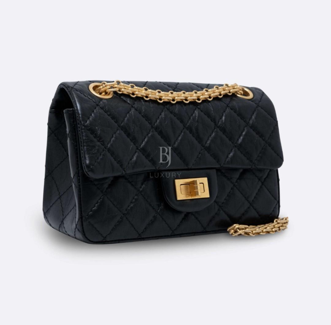 Chanel 2.55 Mini Black Aged Calfskin, Luxury, Bags & Wallets on Carousell