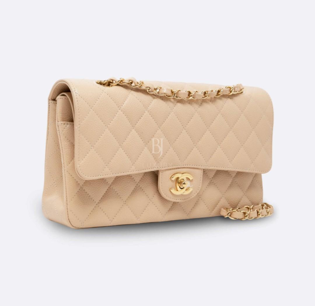 Chanel Classic Handbag Medium Beige Caviar, Luxury, Bags & Wallets