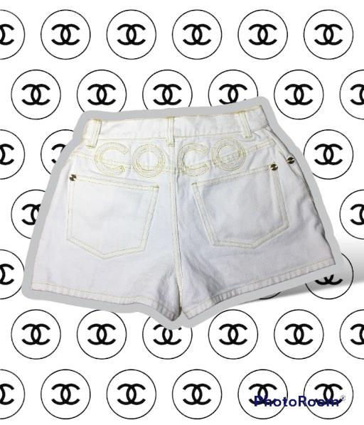 CHANEL White Coco Denim Shorts W27, Women's Fashion, Bottoms, Shorts on  Carousell
