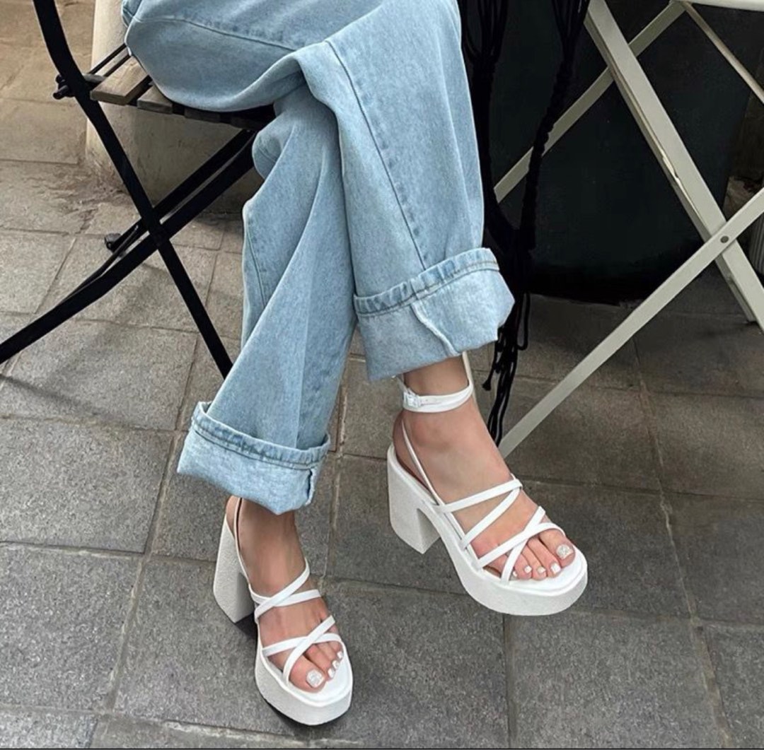 White chunky heel platform sandals hotsell
