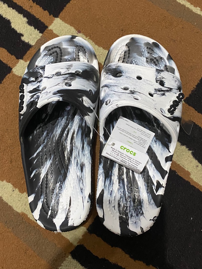 Classic Crocs marble slides, Women's Fashion, Footwear, Slippers and