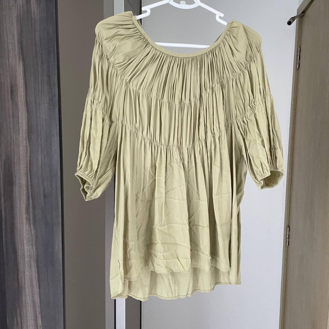 Fifth Japanese Brand Tier Ruched Blouse in Green, Women's Fashion, Tops,  Blouses on Carousell