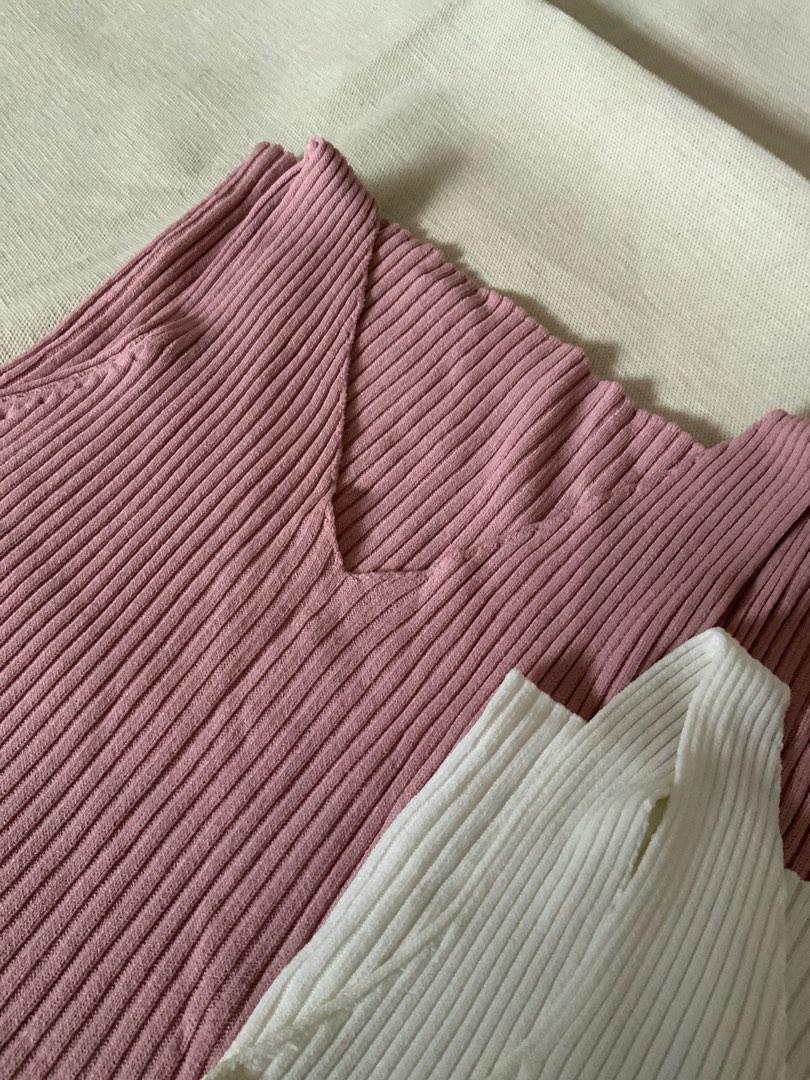 Korean Knit Tops in Pink & White (Category: Sleeveless) located in Quezon City. Submitted by fruitycloset (Listing ID 1193464029, Image 2). Description: Freesize Korean V-neck Knit Top in Pink & White - size: freesize, fits XS to M - length: 11 inches - Pink top: 10/10 condition, no flaws - White top: 8/10 condition, has slight discoloration on one arm hole area (see last photo for reference) - bought in a shop at Myeongdong underground marker in