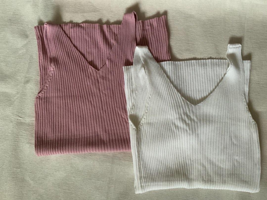 Korean Knit Tops in Pink & White (Category: Sleeveless) located in Quezon City. Submitted by fruitycloset (Listing ID 1193464029, Image 1). Description: Freesize Korean V-neck Knit Top in Pink & White - size: freesize, fits XS to M - length: 11 inches - Pink top: 10/10 condition, no flaws - White top: 8/10 condition, has slight discoloration on one arm hole area (see last photo for reference) - bought in a shop at Myeongdong underground marker in