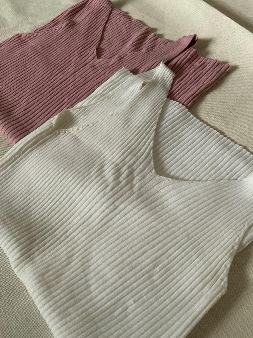 Korean Knit Tops in Pink & White (Category: Sleeveless) located in Quezon City. Submitted by fruitycloset (Listing ID 1193464029, Image 3). Description: Freesize Korean V-neck Knit Top in Pink & White - size: freesize, fits XS to M - length: 11 inches - Pink top: 10/10 condition, no flaws - White top: 8/10 condition, has slight discoloration on one arm hole area (see last photo for reference) - bought in a shop at Myeongdong underground marker in