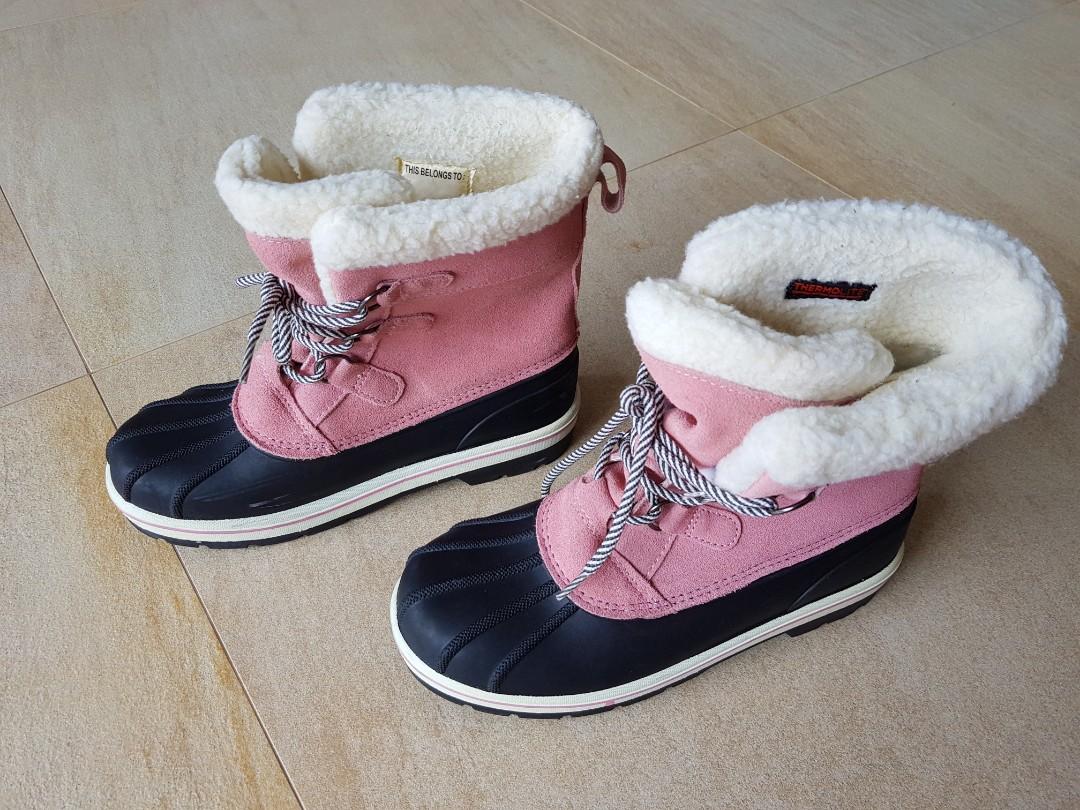 GIRLS LADIES WINTER SNOW SKI SNOWBOARD BOOTS Waterproof Pink LEATHER FLEECE