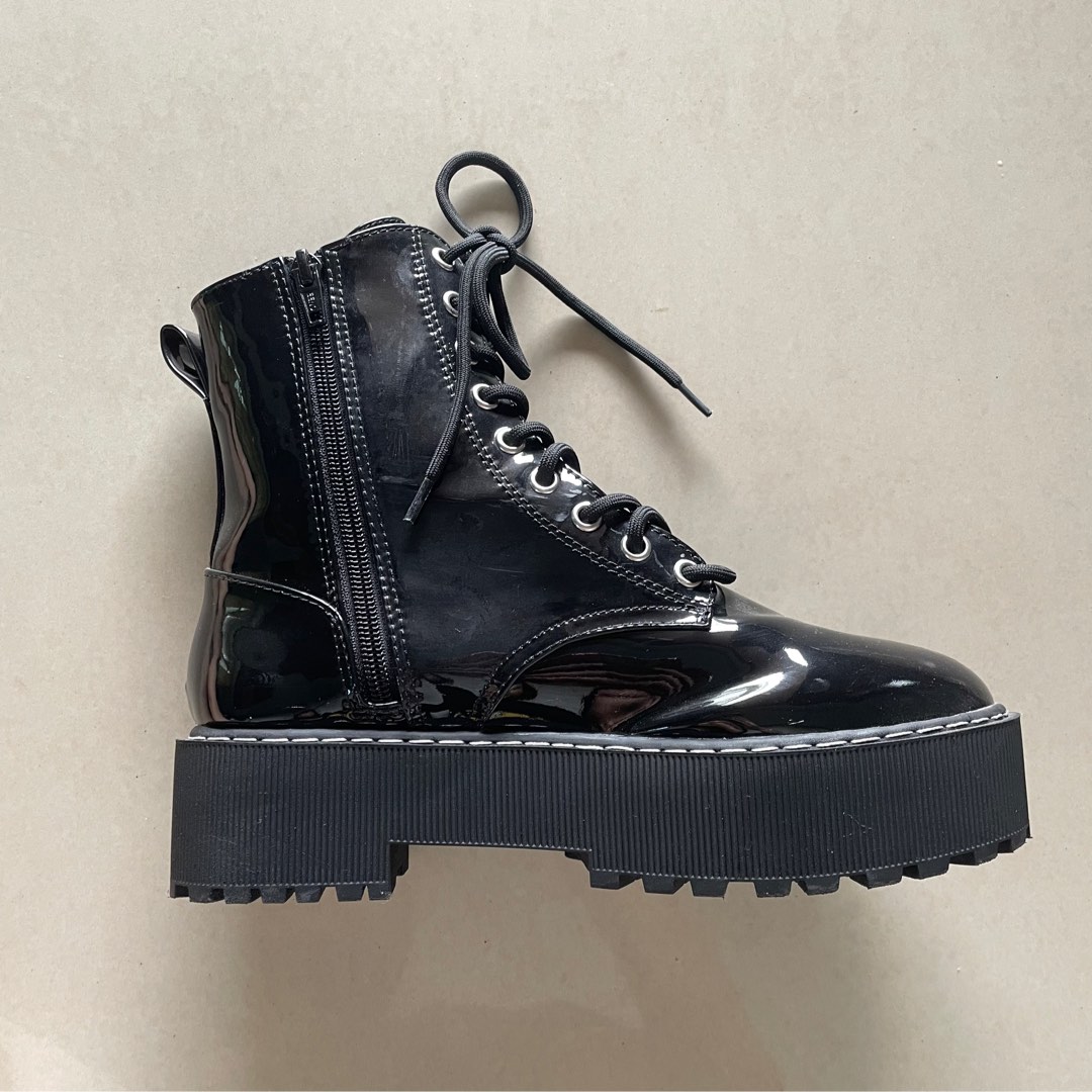 HM Black glossy patent platform boots Women s Fashion Footwear