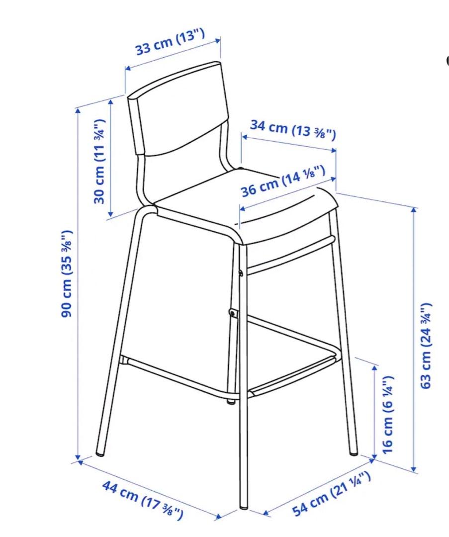 IKEA Bar stool with backrest, black/black, 63 cm, Furniture & Home