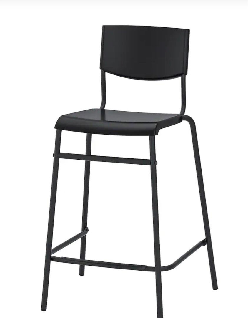 IKEA Bar stool with backrest, black/black, 63 cm, Furniture & Home