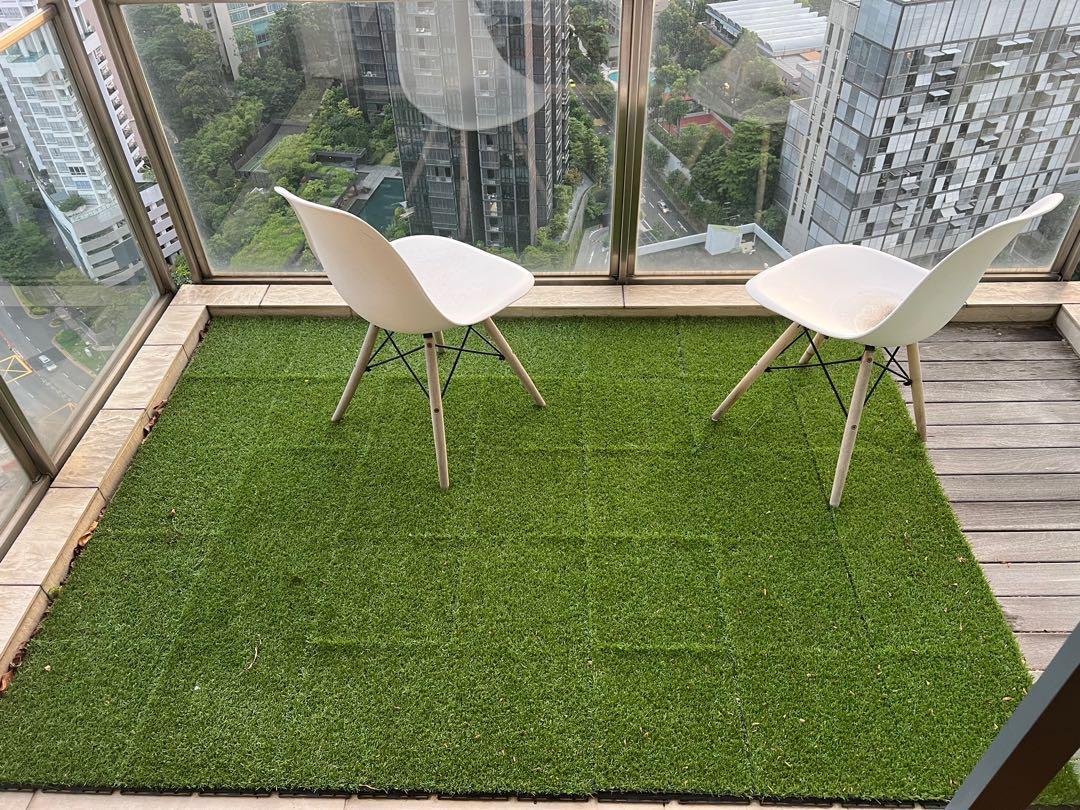 IKEA Runnen 35x pieces artificial fake grass tiles, Furniture & Home