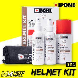 IPONE Helmet kit 3 in 1 / helmet exterior cleaner / helmet interior cleaner / rain repellent / microfibre wipe / motomall