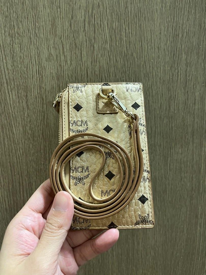 MCM Lanyard Card Holder in Visetos Original (Gold), Women's Fashion