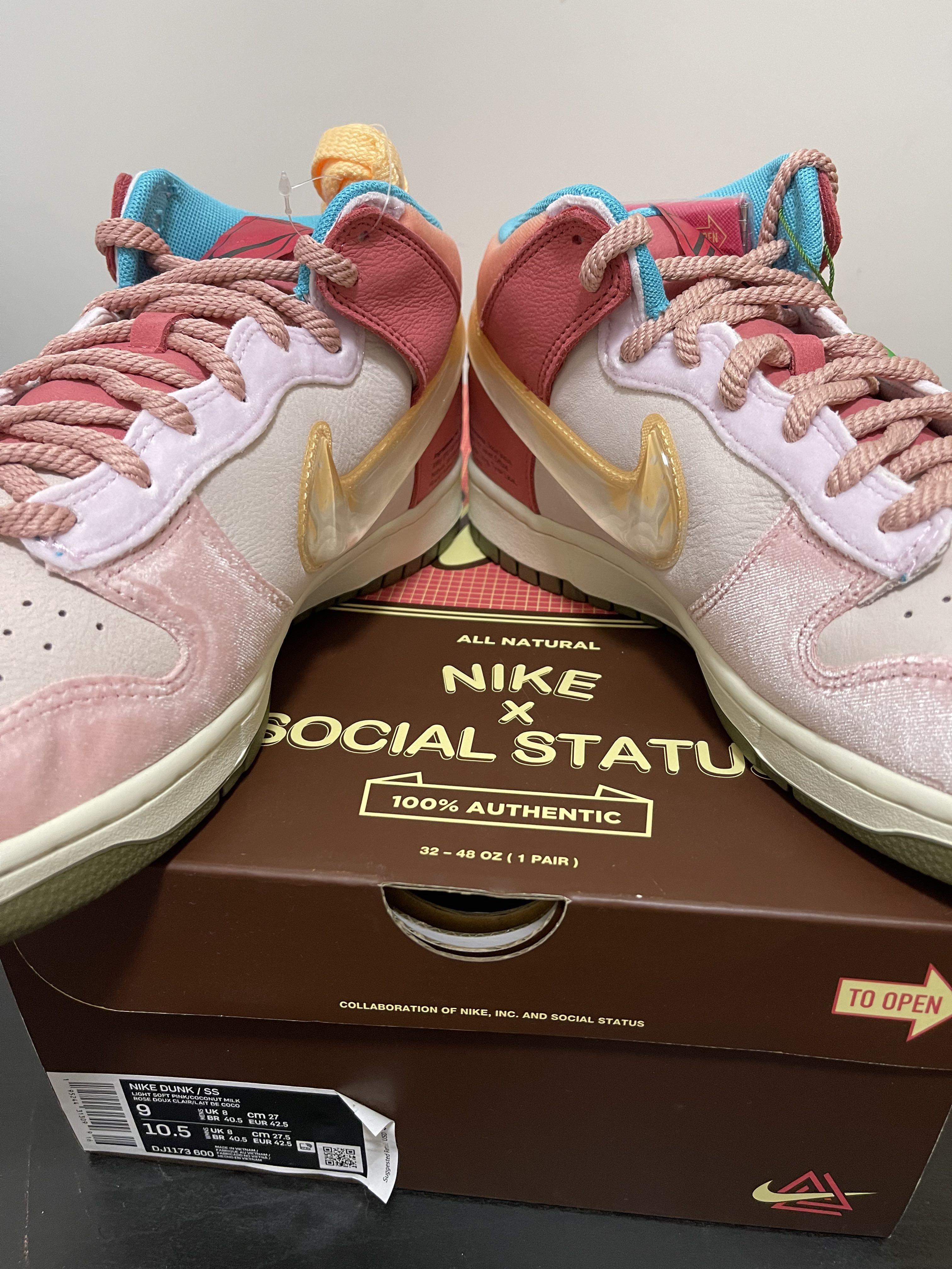 Nike Dunk Mid Social Status Free Lunch Strawberry Milk, 男裝, 鞋