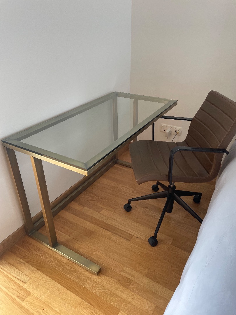 Pilsen brass desk shop with glass top