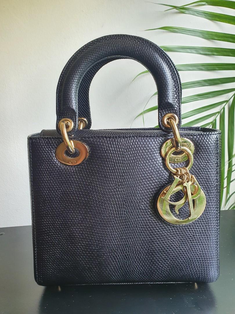 Rare Exotic leather DIOR lady dior small lizard skin midnight blue black bag local receipt RRP 17000