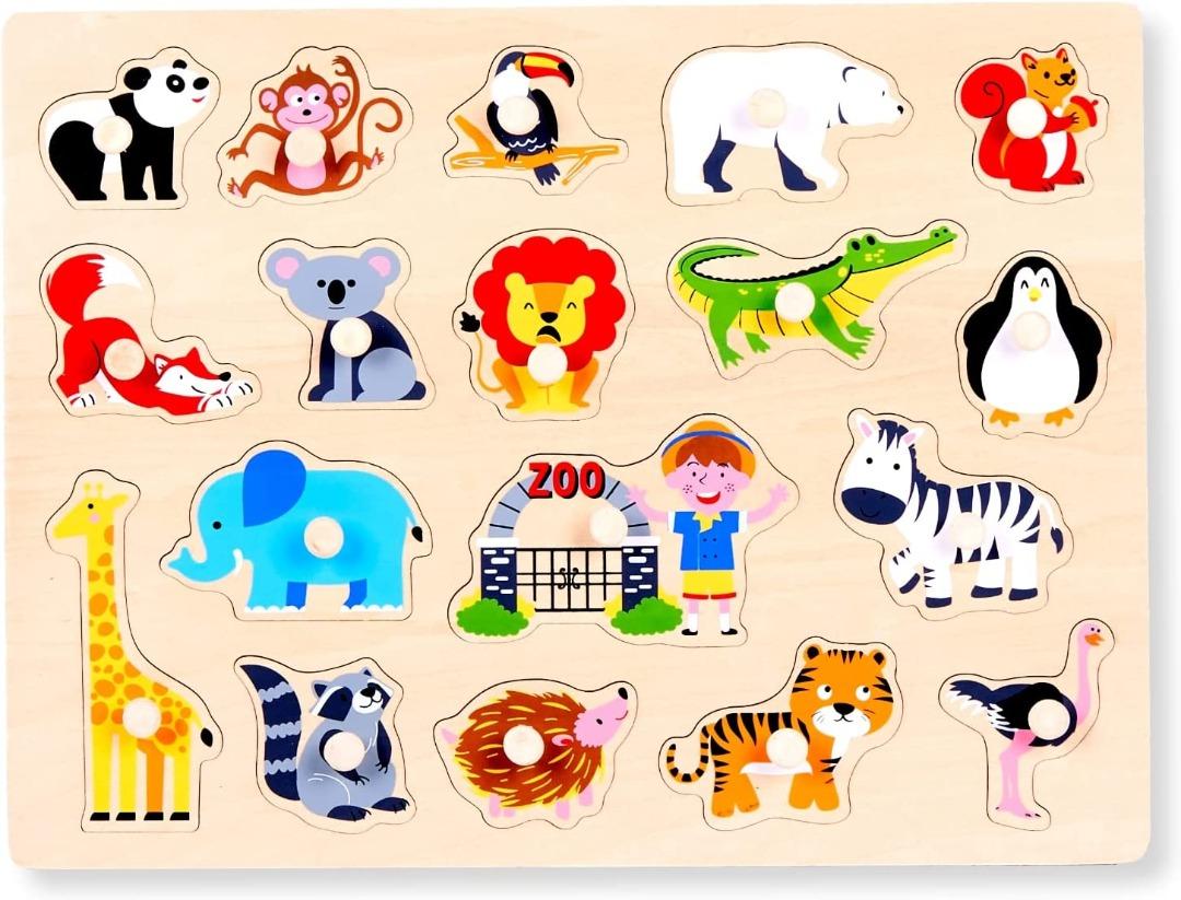 READY STOCK ExploraToy 8002 Peg Puzzle Set of 2 Wooden Puzzles