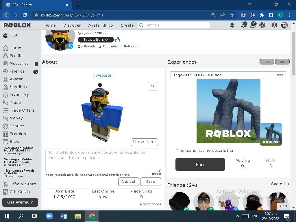 Roblox Account 2010, 450-1000 Robux, And Premium, Algeria