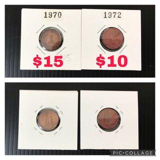 Singapore 1st series keydate coin 1ct 5cts 10cts 20cts 50cts.