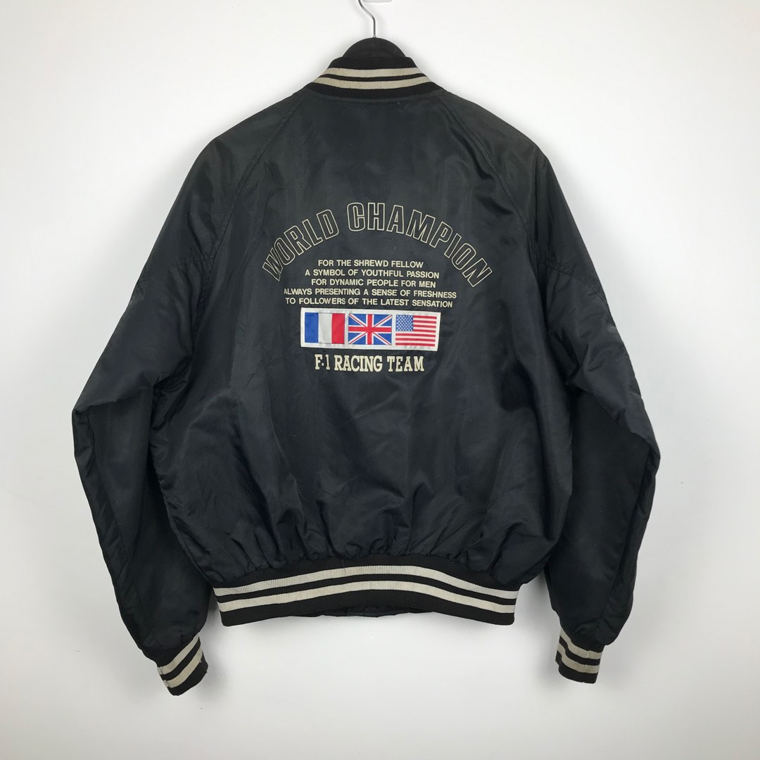 Vintage World Champion Formula 1 Satin Varsity Jacket Men s