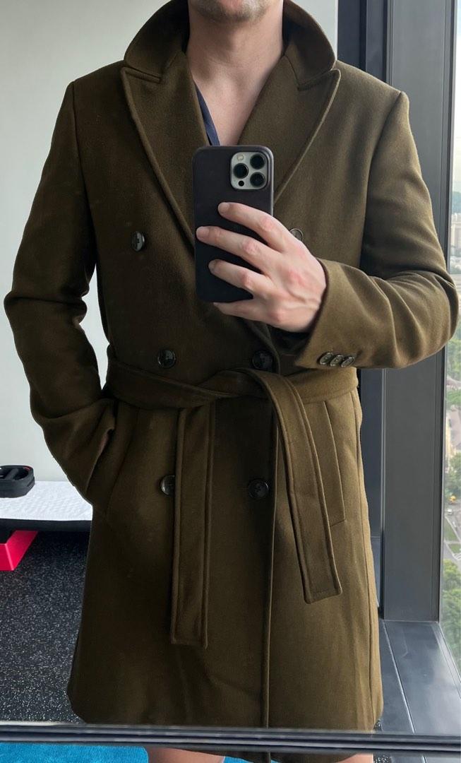 Mens khaki wool coat hot sale