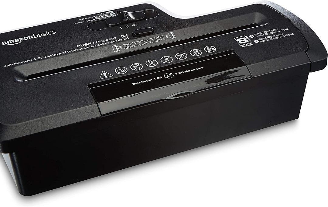 [2154] Amazon Basics 8 Sheet StripCut Paper, Credit Card, CD & DVD Shredder with Bin for